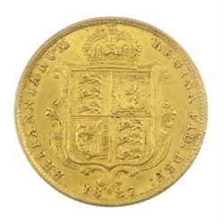 Queen Victoria 1887 gold half sovereign coin, shield reverse 