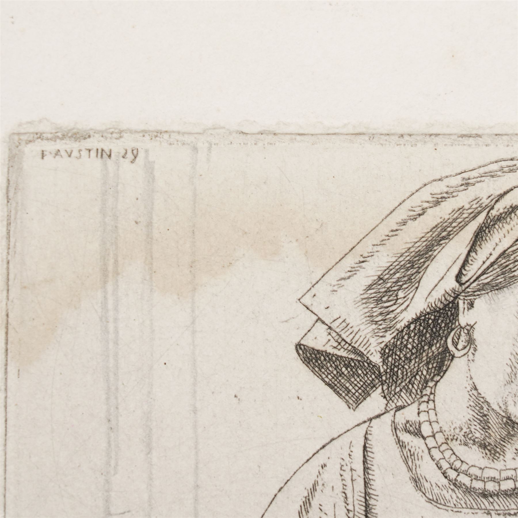Frederick George Austin (British 1902-1990): A Woman on her Houseboat and  The Tavern Maid and Patron, two drypoint etchings signed in the plate and inscribed in pencil max  14cm x 11cm (2) (unframed) 
Provenance: direct from the granddaughter of the artist