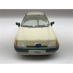 Lladro figure, Ford Fiesta, modelled as a Ford in beige, special commission by the Ford factory in Valencia, original box, no 7608, year issued 1989, year retired 1989, H9cm 