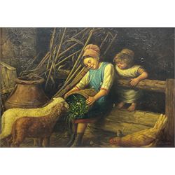 Pietro Pajetta (Italian 1845-1911): Children Feeding Lambs, oil on canvas signed and dated 1881 with a later hand 49cm x 69cm
Provenance: attributed by Gustavo Errico, Naples, with certificate