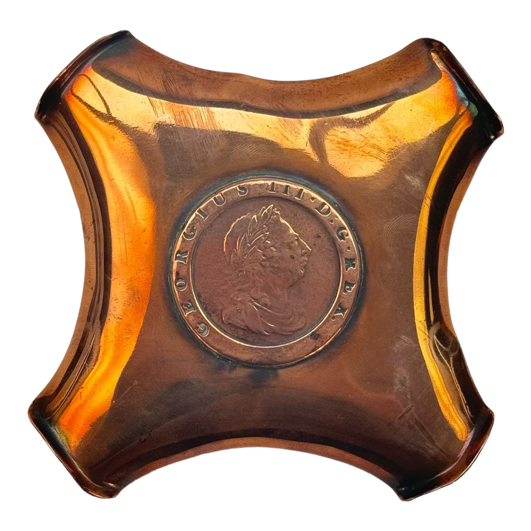 Copper tankards, including one example with plated handle and base stamped 'Barley Corn', brass box with secret compartment, and other brass and copper collectables