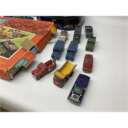 Tri-ang Minic M.1522 Motorways set; boxed; and quantity of unboxed and playworn die-cast models by Corgi, Dinky, Lesney, Matchbox etc including Thrushbuster, various landrovers, Foden flat-bed lorry, Guy wagon, Pullmore Car transporter etc