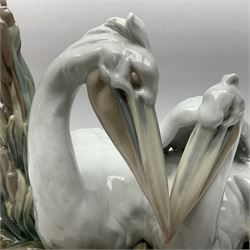 Lladro large figure group, The Pelicans, modelled as two pelicans upon a nest with bullrushes, no 6478, limited edition 374/1000, with framed certificate and original box, H33cm 