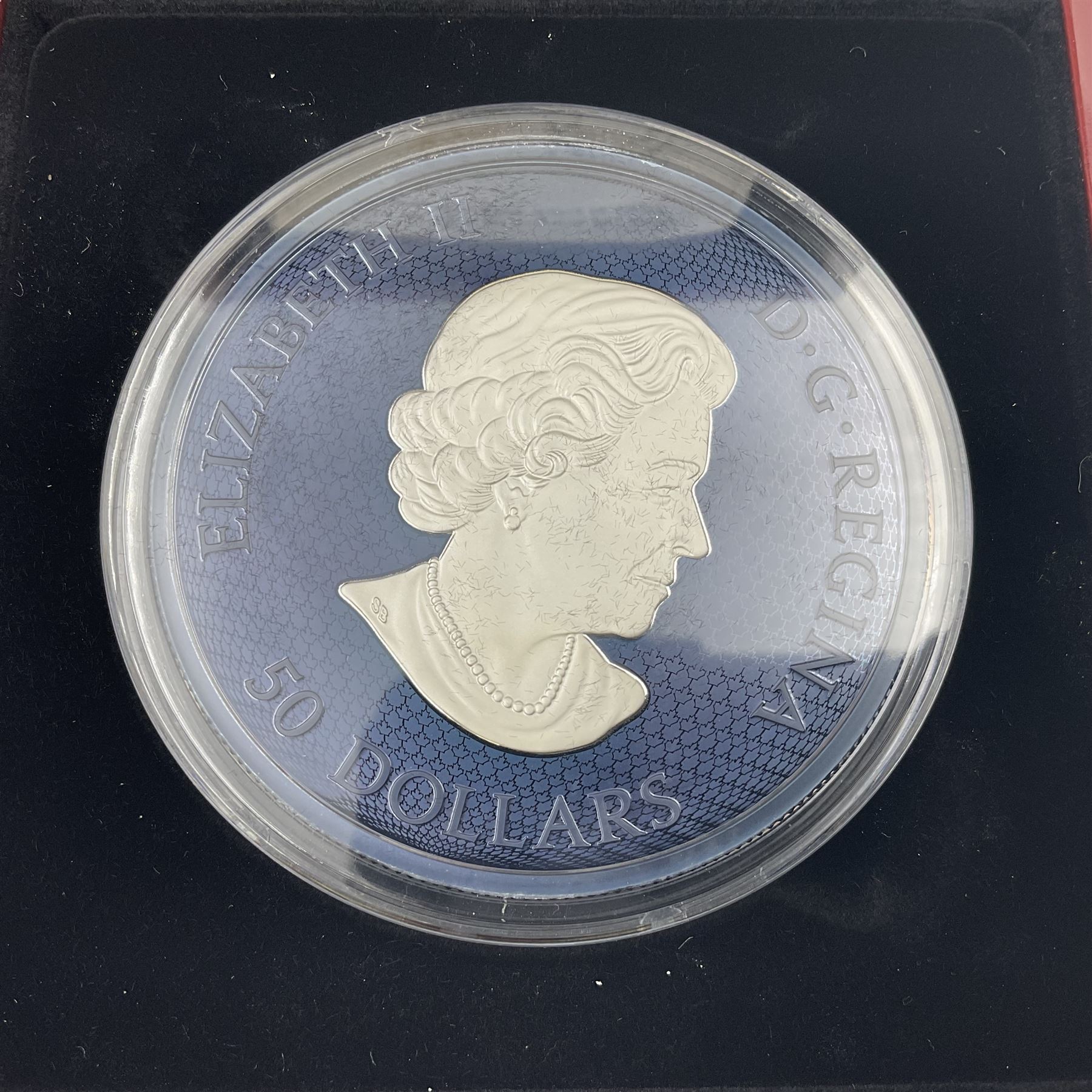 Royal Canadian Mint 2022 'Maple Leaves in Motion' fine silver fifty dollar coin, cased with certificate