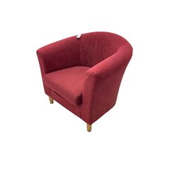 Tub chair, upholstered in crimson fabric 