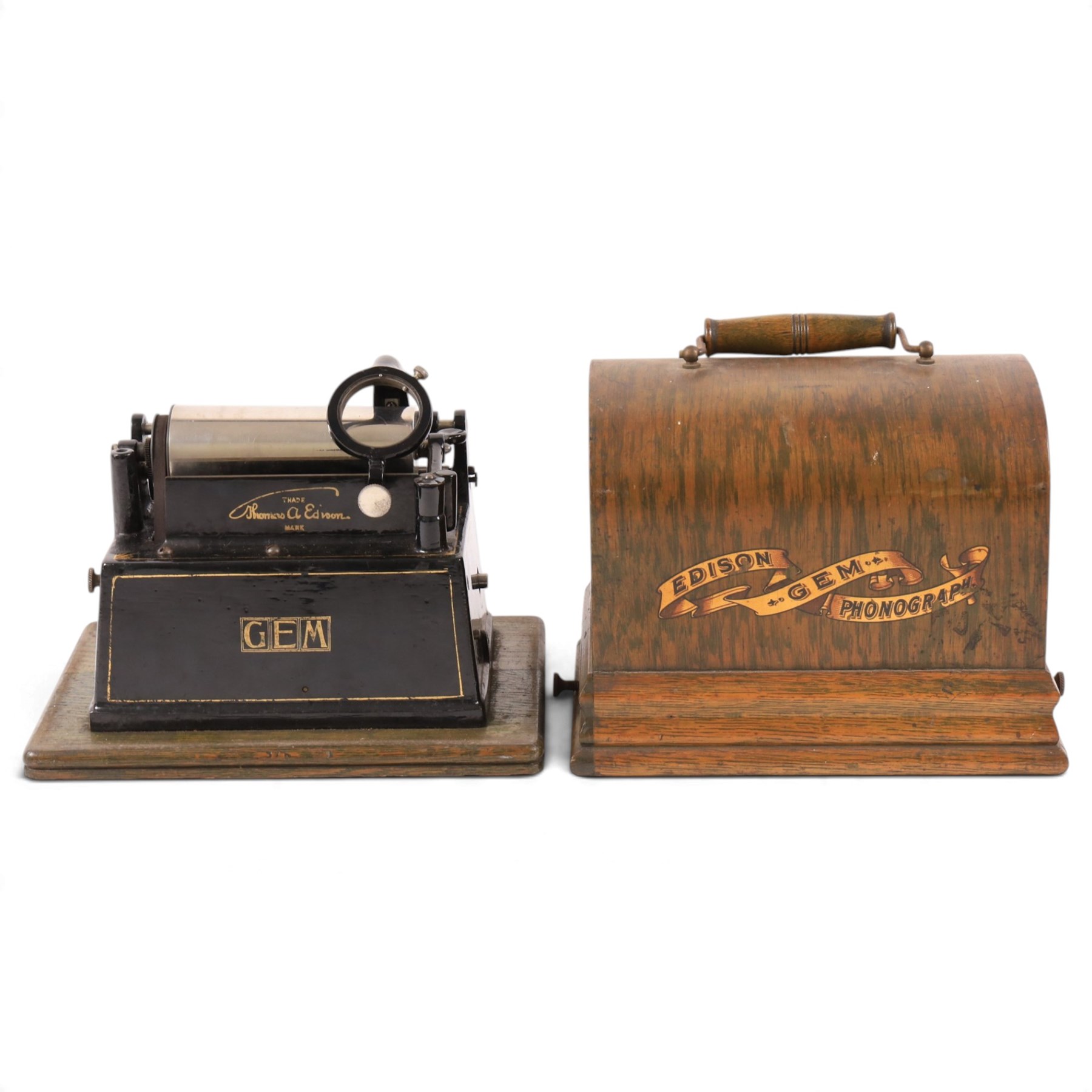 Early 20th century Edison GEM phonograph, in oak case, serial number G115232