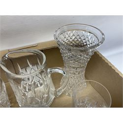 Collection of Waterford and Tyrone crystal, including wine glasses, clock, bowl, etc, together with a collection of other cut glass and crystal