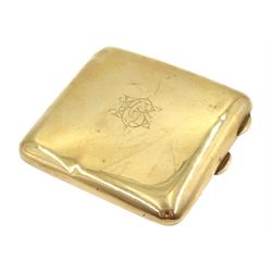 Early 20th century 9ct gold cigarette by Charles S Green & Co Ltd, Birmingham, with engraved initials to front case and personalised engraving to interior 
