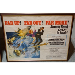  James Bond film poster - On Her Majesty's Secret Service, 72 x 96cm, crease marks from being folded, mahogany stained frame  