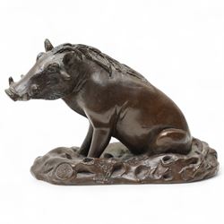 Donald Greig (South African 1959-): Seated Warthog, bronze, signed, 2007, 9cm x 13cm with certificate