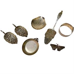 Continental silver, including shell butter dish, butterfly, pin dish and cake slice, all s...