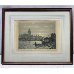 Claude Rowbotham (British 1880-1920): 'Westminster' and 'St Paul's from Blackfriars',  pair aquatint etchings signed and titled 17cm x 25cm (2)