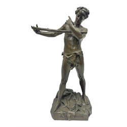 After Felix Carpentier, Improvisateur; bronzed figure of a man playing the flute, marked Felix Charpentier, H35