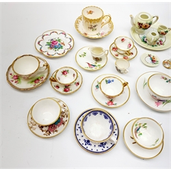 A selection of assorted cabinet miniatures, to include examples by Limoges, Shelley, Caverswall, Spode, Hammersley, Royal Copenhagen, plus a number of Royal Commemorative examples, and a teacup and saucer with hallmarked silver rim to teacup. 
