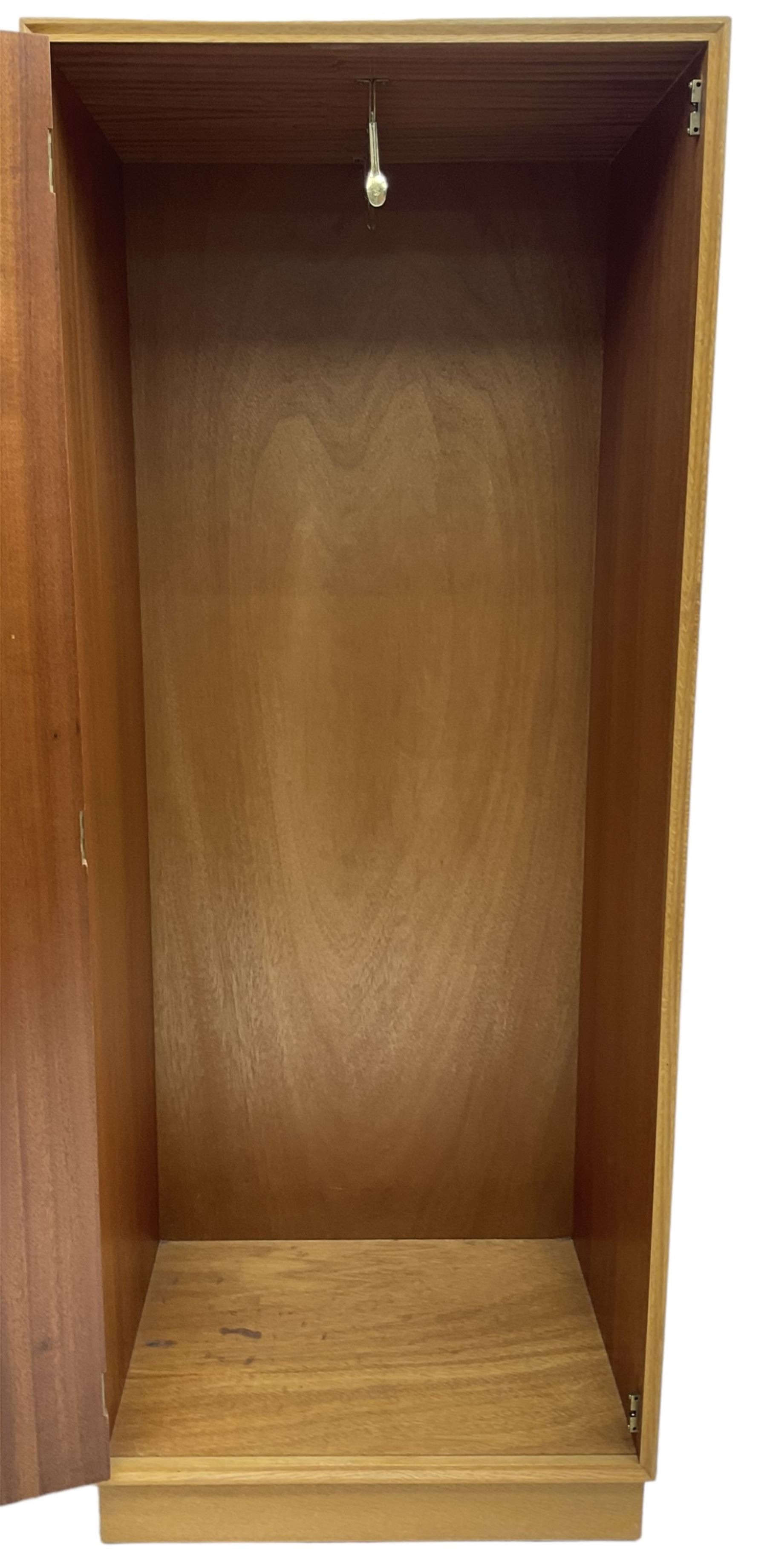 Meredew - mid-20th century oak single wardrobe (W61cm, H153cm, D46cm); and matching double wardrobe (W122cm, H176cm, D54cm)
