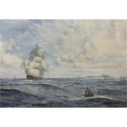 W Gibson (British early 20th century): Barque in Full Sail off Whitby, watercolour signed 46cm x 65cm
