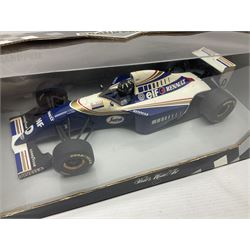 Three Paul's Model Art 1:18 scale die-cast racing cars - Grand Prix Williams Renault FW16 D. Hill; Heinz-Harald Frentzen Edition Sauber Ford C15; and Grand Prix '93 Williams Renault FW15 Damon Hill; together with Heinz-Harald Frentzen Edition Williams Renault 1997; all boxed (4)