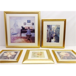  Collection of 20th/21st century colour prints including Venitian Scene', ltd.ed print by Michael MacDonagh Wood, Still Life of Flowers, Girl Playing the Piano, Landscapes, Series of City Scapes, etc max 51cm x 49cm (14)  