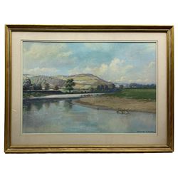 Campbell G Walker (British 20th century): River Landscape with Cattle Watering, pastel signed 44cm x 64cm