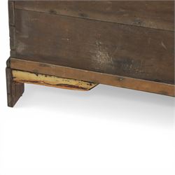 19th century oak mule chest, with lidded top above two short drawers, raised on bracket feet