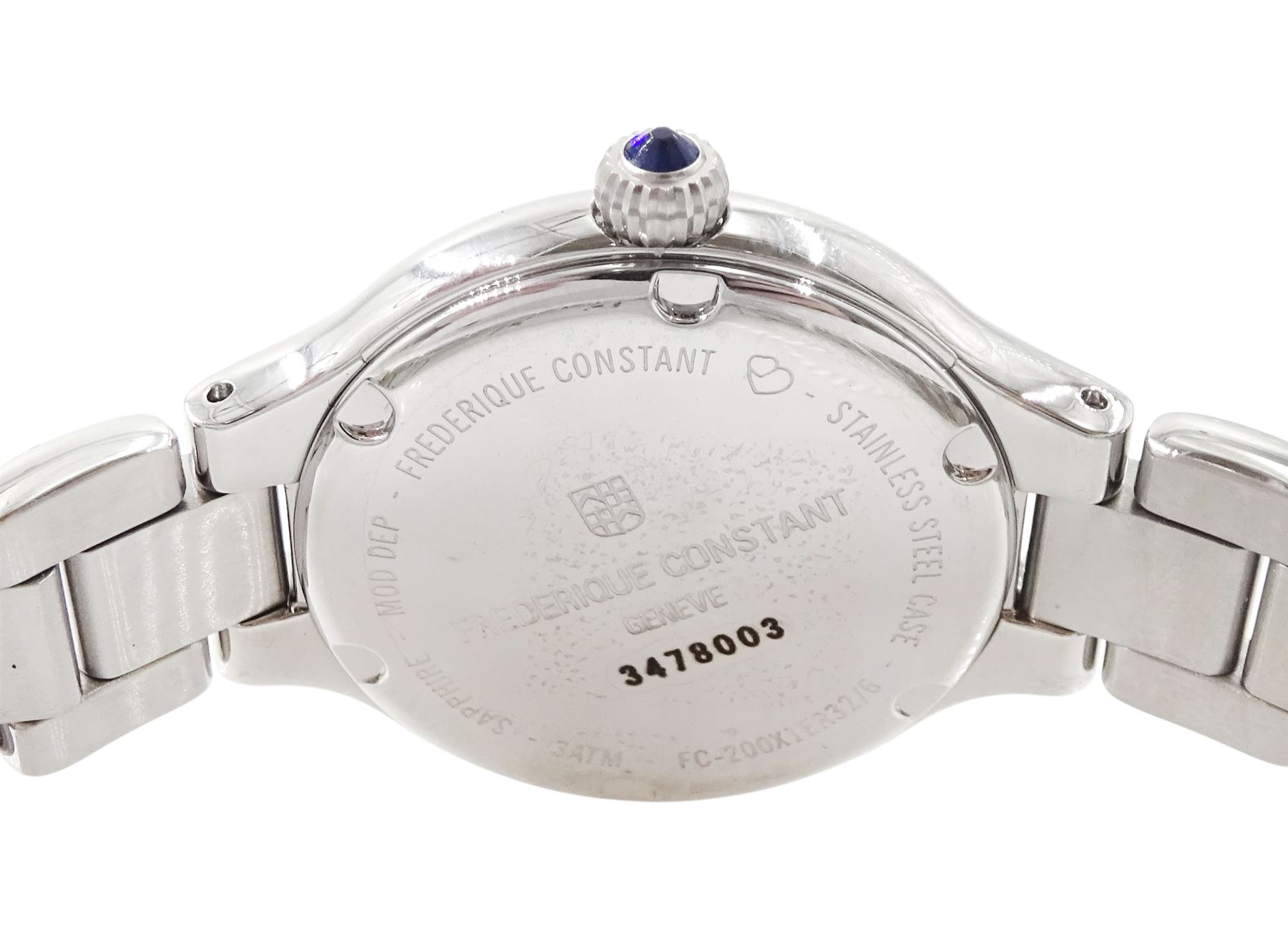 Frederique Constant Classics Delight ladies stainless steel quartz wristwatch, Ref. FC-200WHD1ER36B, silvered / white dial with Roman and diamond dot hour markers, boxed with papers