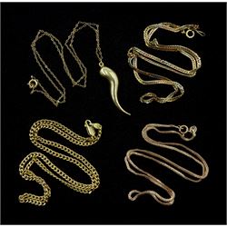 Gold Italian horn pendant necklace and t