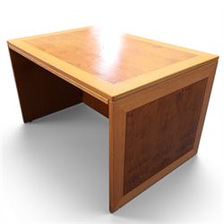 Light oak rectangular office desk, with figured and burr panels