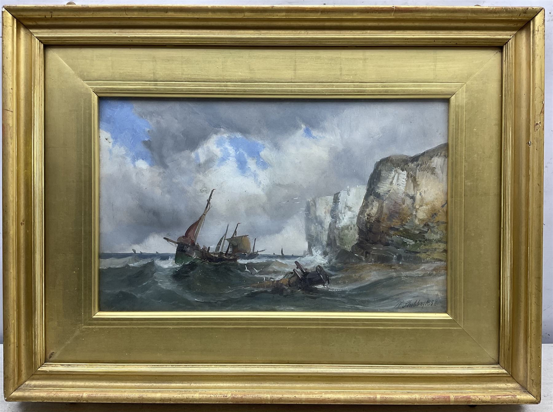 Ralph Reuben Stubbs (British 1824-1879): Shipping off the Coast, oil on canvas signed and dated 1858, 25cm x 40cm 
Provenance: from The Bell Hotel, Driffield