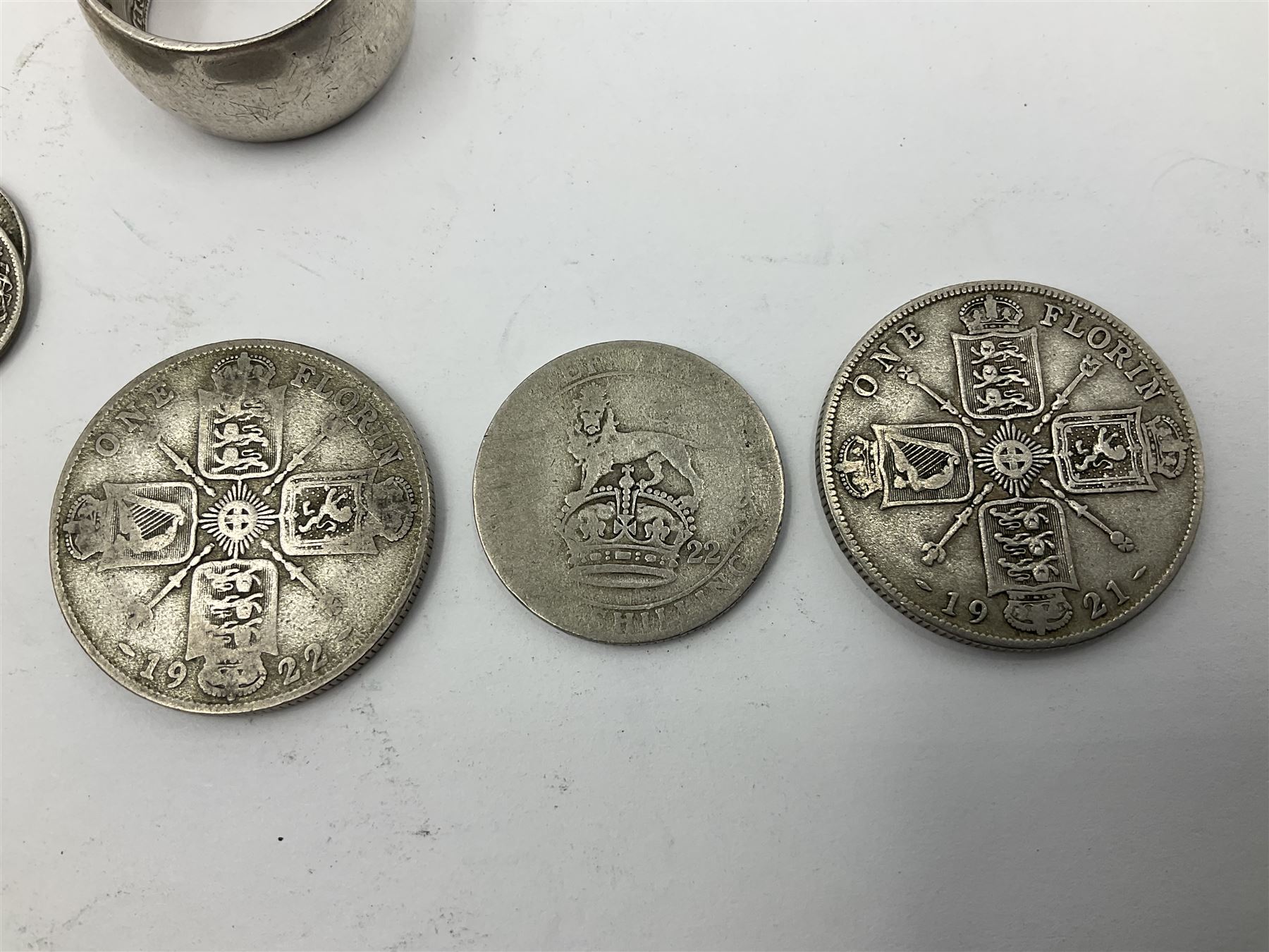 Queen Victorian 1891 crown, 1898 half crown, silver coin ring, silver coin bracelet etc