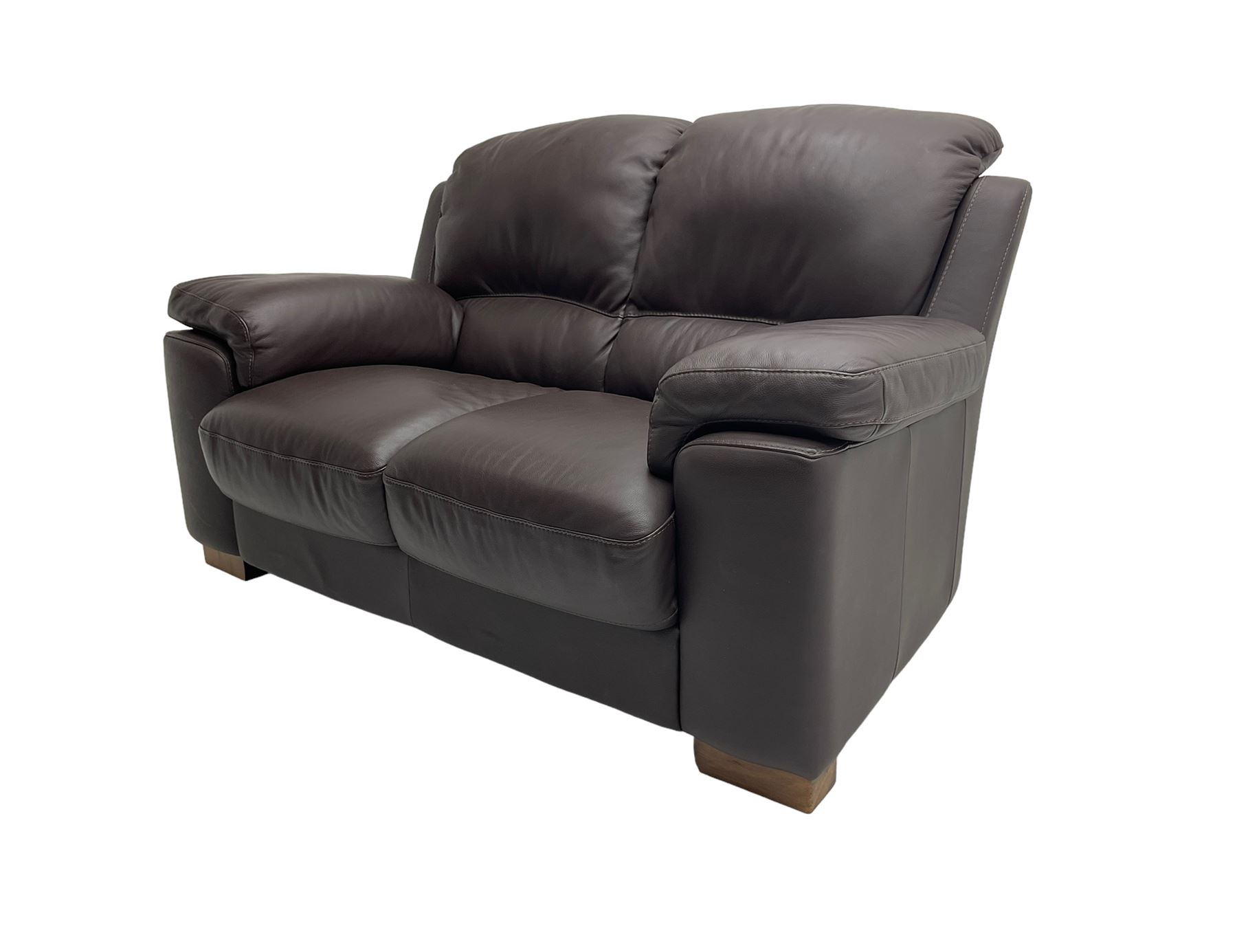 Rogers of York - pair two seat sofas, upholstered in soft brown leather