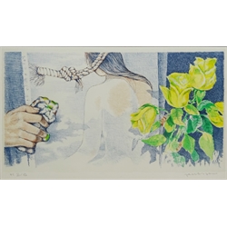  Alex Olson (Swedish 1899-?): 'The Painter's Hand', limited edition lithograph signed and numbered VI/XL in pencil 32cm x 54cm Provenance: from the collection of the late Brian Hill of Bridlington purchased by Brian hill from Aveyen No.1 Gallery, Gotenburg, Sweden 1978 Olson was part of the Halmstad Group of artists  