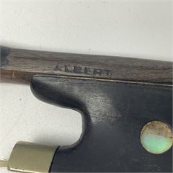 German silver mounted pernambuco violin bow c1920, stamped ALBERT L74cm