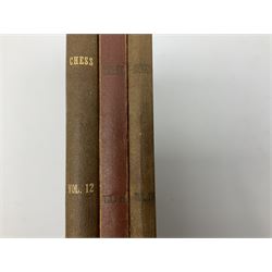 Three bound volumes of 'Chess' magazine 1946-50; fifteen issues of 'The BCCA Magazine' 1949-51; Chess Olympiad books 1970 &1972; and other books and pamphlets of chess interest