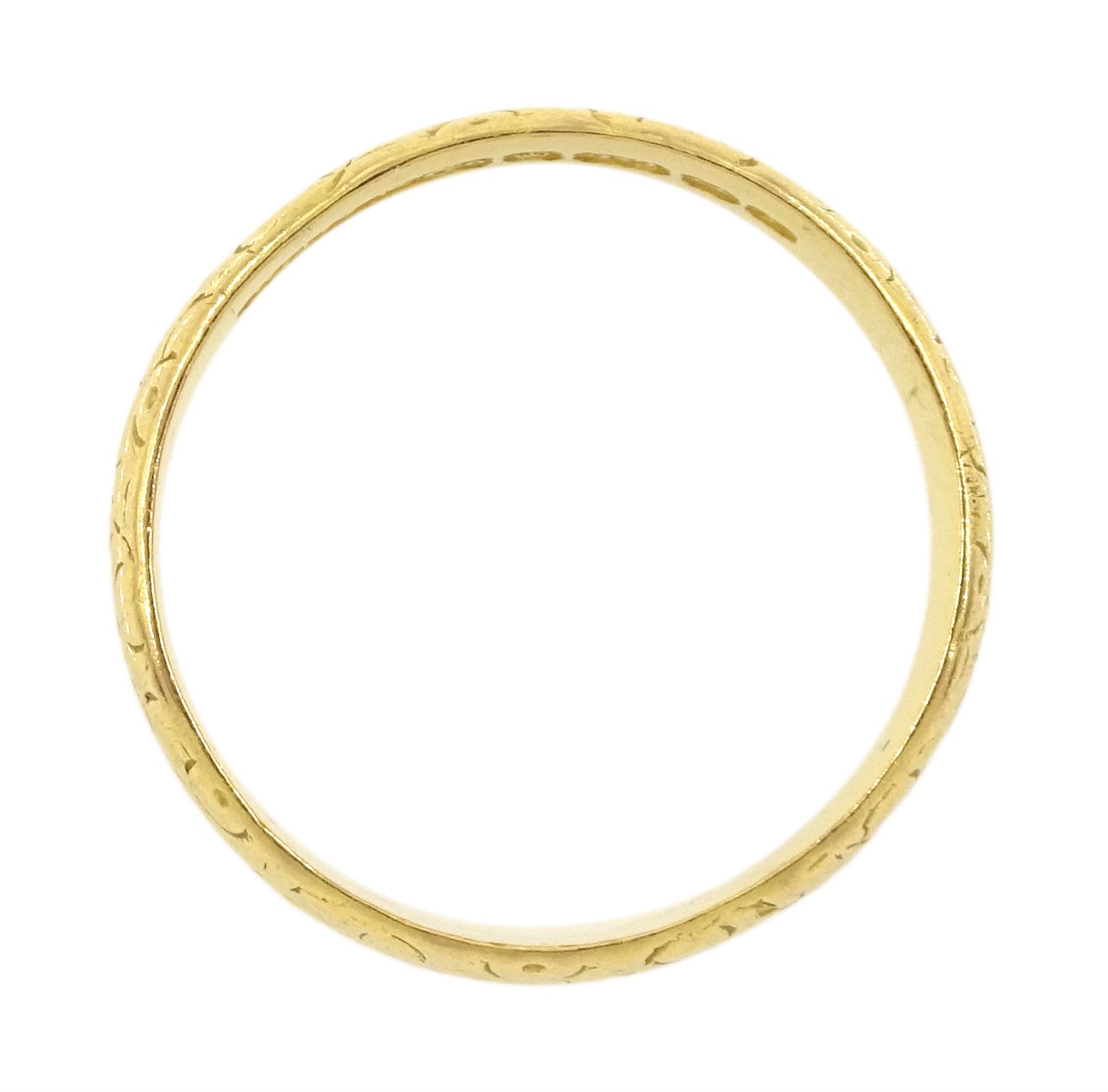 22ct gold wedding band, with engraved foliate decoration, Birmingham 1956