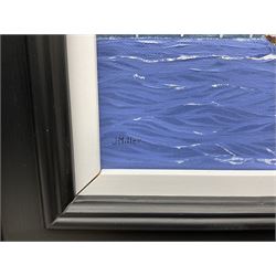 James Miller (British 1962-): 'Tuiga and Mariquita off Saint-Tropez', oil on canvas signed, titled verso 28cm x 42cm