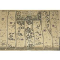 John Ogilby (Scottish 1600-1676): 'The Roads from York to Whitby and Scarborough', engraved strip map with later hand colouring pub. 1675, 33cm x 46cm