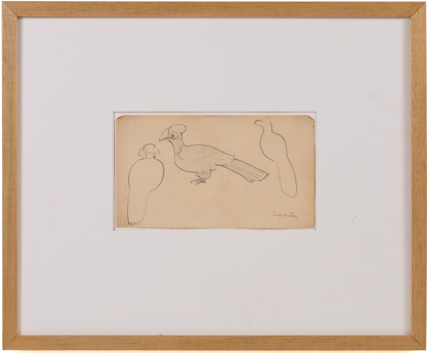 Attrib. Nina Hamnett (Welsh 1890-1956): Reclining Nude, ink on paper 17.5cm x 39cm; Rupert Lee (British 1887-1959): Bird Study, pencil on paper signed, unglazed. The Court Gallery label verso 12cm x 20cm (2)