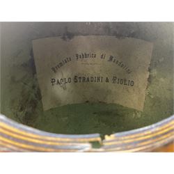 Late 19th century Italian lute back mandolin with segmented bowl back, bears label Gennaro Maglioni Napoli L61cm; in ebonised wooden case; together with another similar damaged Italian lute back mandolin for restoration or spares (2)