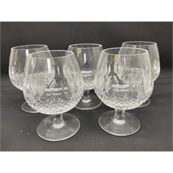 Set of six Waterford Crystal 'Colleen' brandy balloon glasses, H13cm