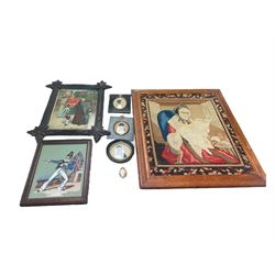 Victorian woolwork, depicting a woman in a frame, together with three silhouettes and two ...