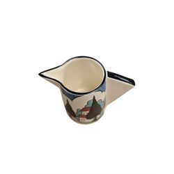 Wedgwood Clarice Cliff Bizarre May Avenue pattern conical milk jug, H8.5cm