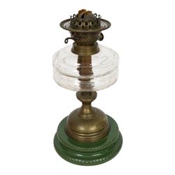 Silvered ceiling light with etched drop shade together with oil lamp with clear glass reservoir, ceiling lamp H38cm