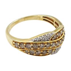 Silver-gilt champagne and white round brilliant cut diamond crossover ring, stamped 925