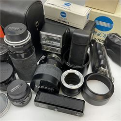 Minolta X700 camera body and Minolta XGM camera body, Tamron 'SP 60-300mm f3.8-5.4' lens, Tamron 'SP 35-80mm f2.8-3.8' lens', Tamron 'SP 500mm 1:8' CF tele macro catadioptric lens and various accessories including filters, tele-converter, flash etc