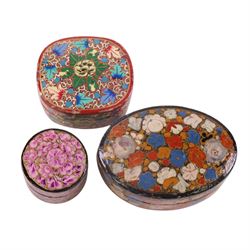 Collection of eleven lacquered boxes, mainly Indian, decorated with floral motifs, tallest H10cm 