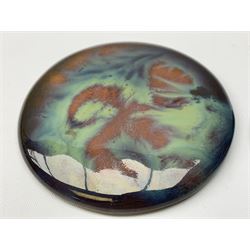 Henry George Murphy (1884-1939), collection of six Arts & Crafts glazed ceramic roundels, of circular form in tones of green, turquoise and brown in soufflé and high fired finishes, D7cm