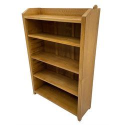 'Rabbitman' oak bookcase, fitted with three adjustable shelves, the top carved with rabbit signature, by Peter Heap of Wetwang