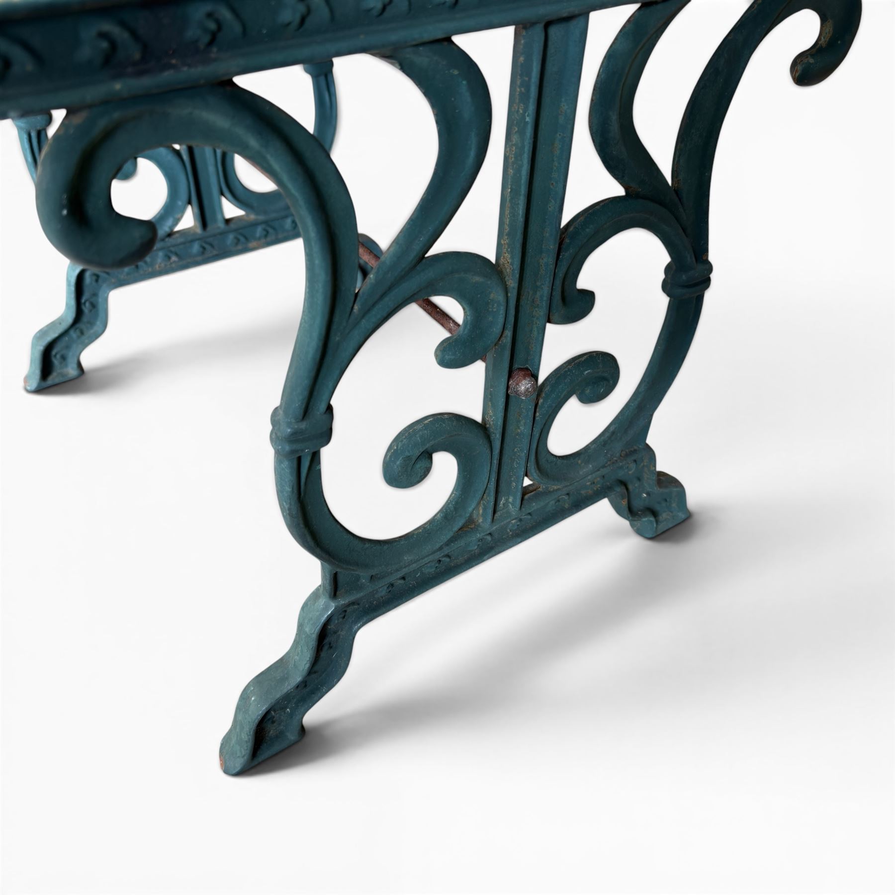 Small cast iron and wood slatted garden table