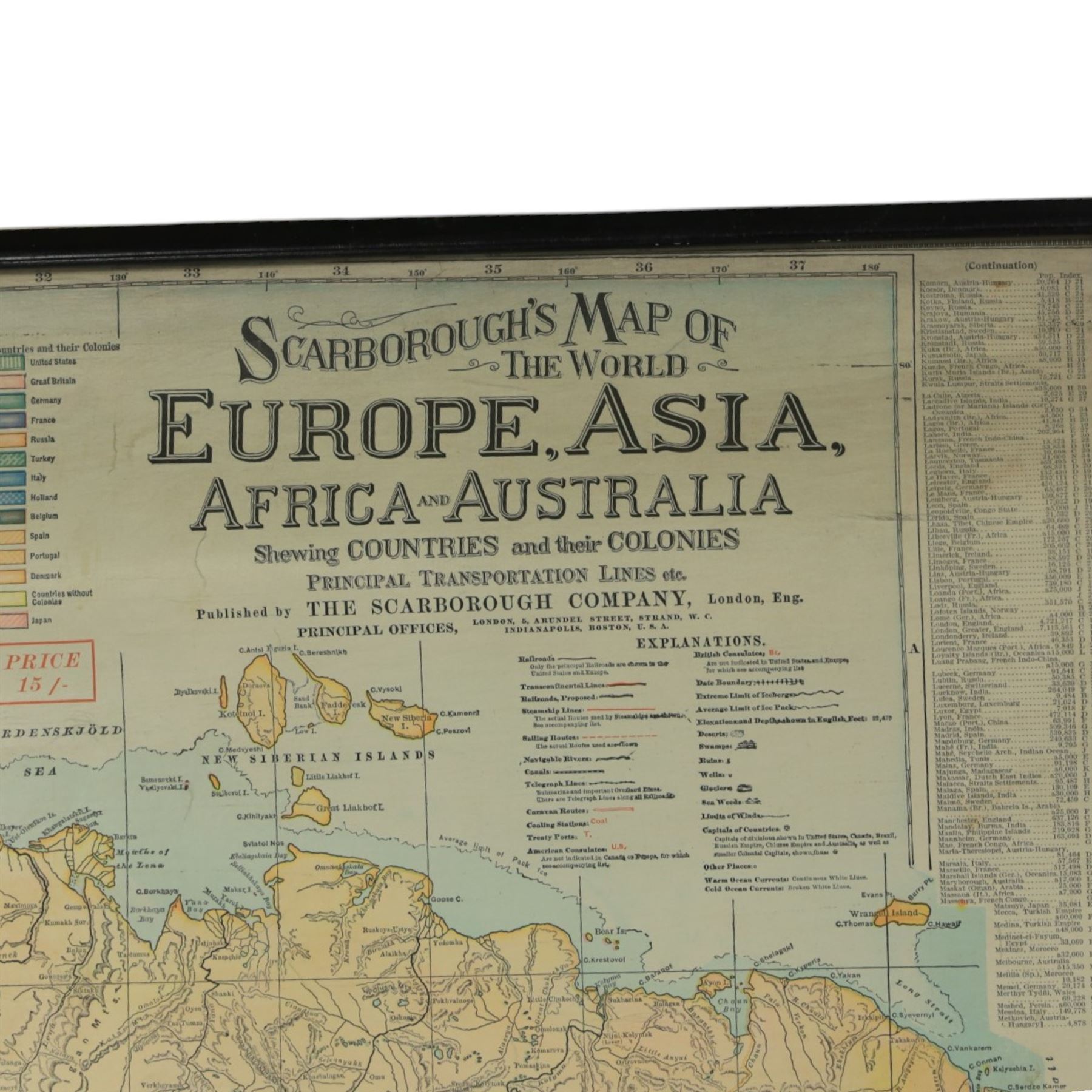 The Scarborough Company (London c.1907): 'Scarborough's Map of the World', double-sided rolled map on waxed silk, showing North America and South America recto, and Europe, Asia, Africa and Australasia verso, 101cm x 101cm