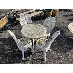 Circular white painted aluminium garden table, and four chairs - THIS LOT IS TO BE COLLECTED BY APPOINTMENT FROM DUGGLEBY STORAGE, GREAT HILL, EASTFIELD, SCARBOROUGH, YO11 3TX